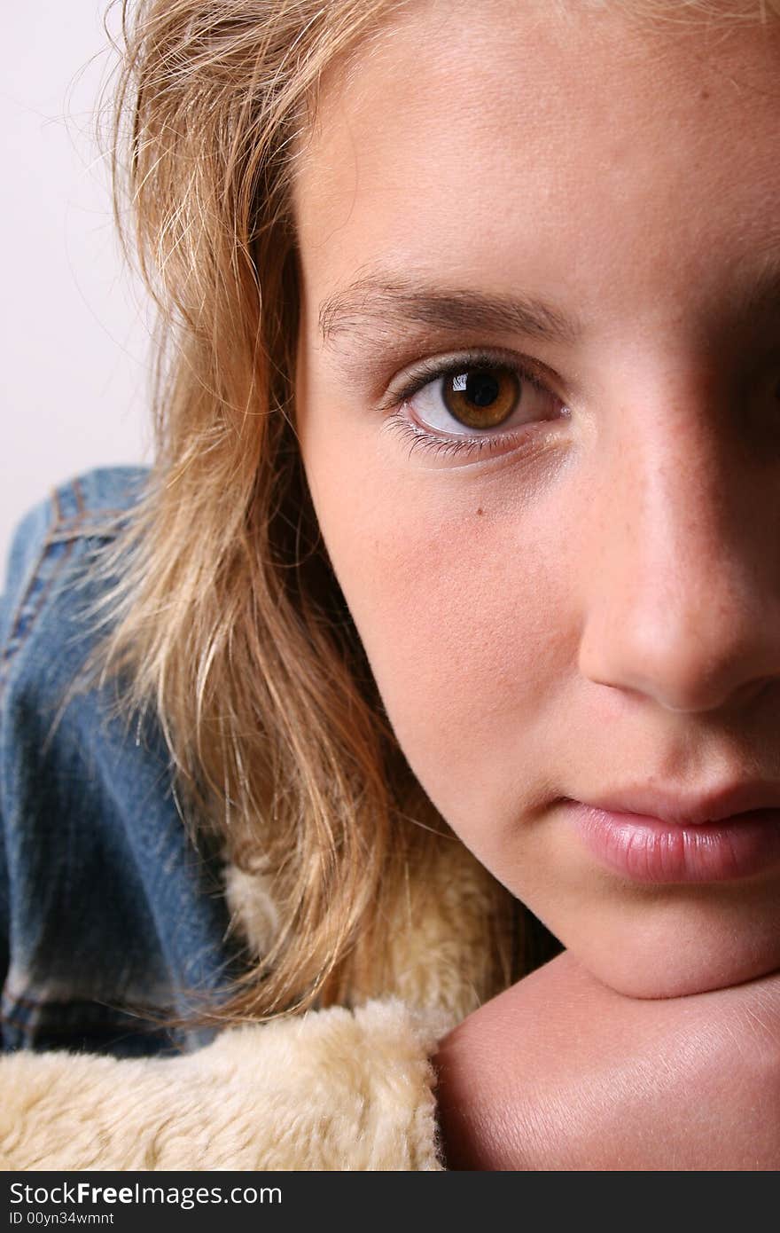 Teenage female model on a white background. Teenage female model on a white background