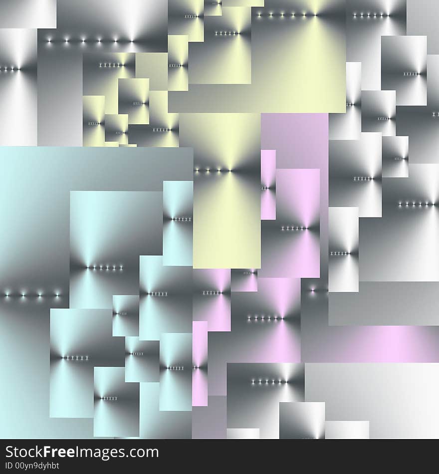 Abstract design of rectangular repeated designs in silver, lilac, blue and gold. Abstract design of rectangular repeated designs in silver, lilac, blue and gold.