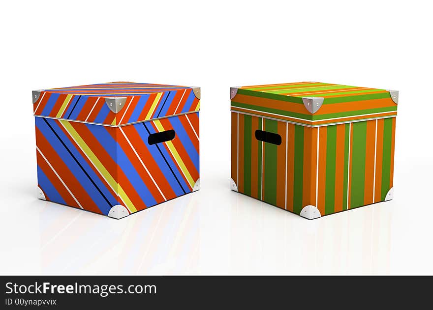 Multicolored cardboard boxes isolated on background 3D