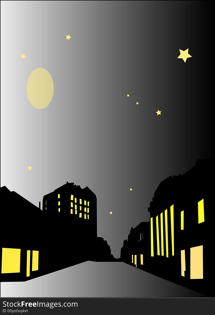 Illustration of night in city