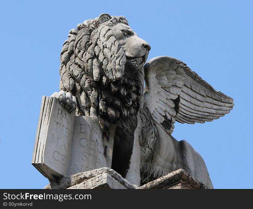 Venetian Lion on the Piazza Erbe in Verona, Italy