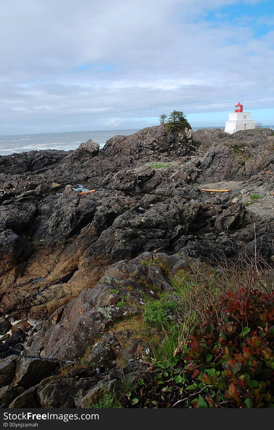 Seashore lighthouse in Pacific Rim national park, vancouver island, british columbia, canada