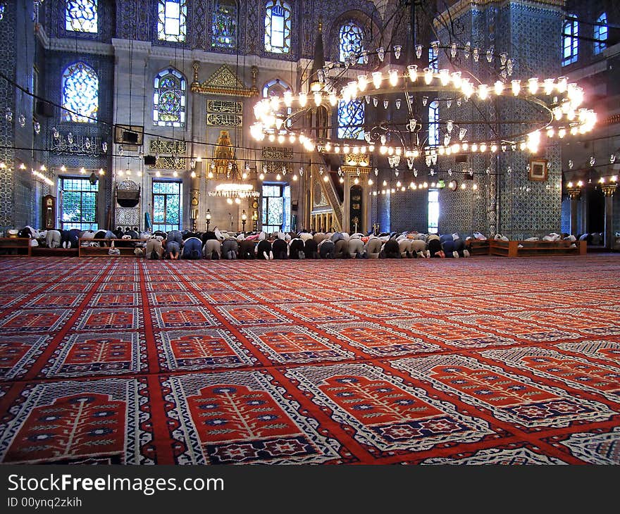 Muslim Prayers at the Blue Mosque in Istanbul