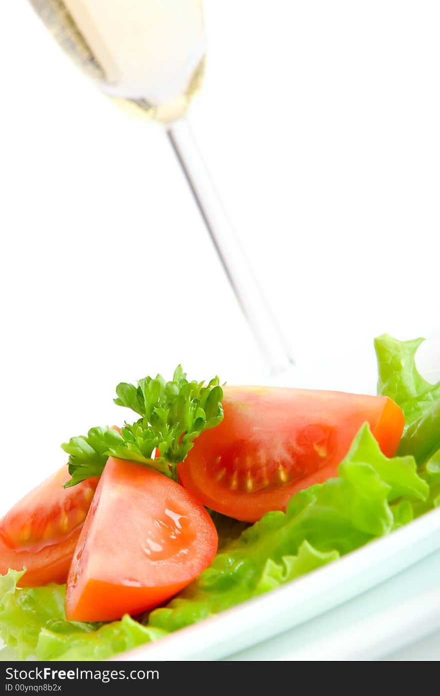 Italian salad with tomato close up