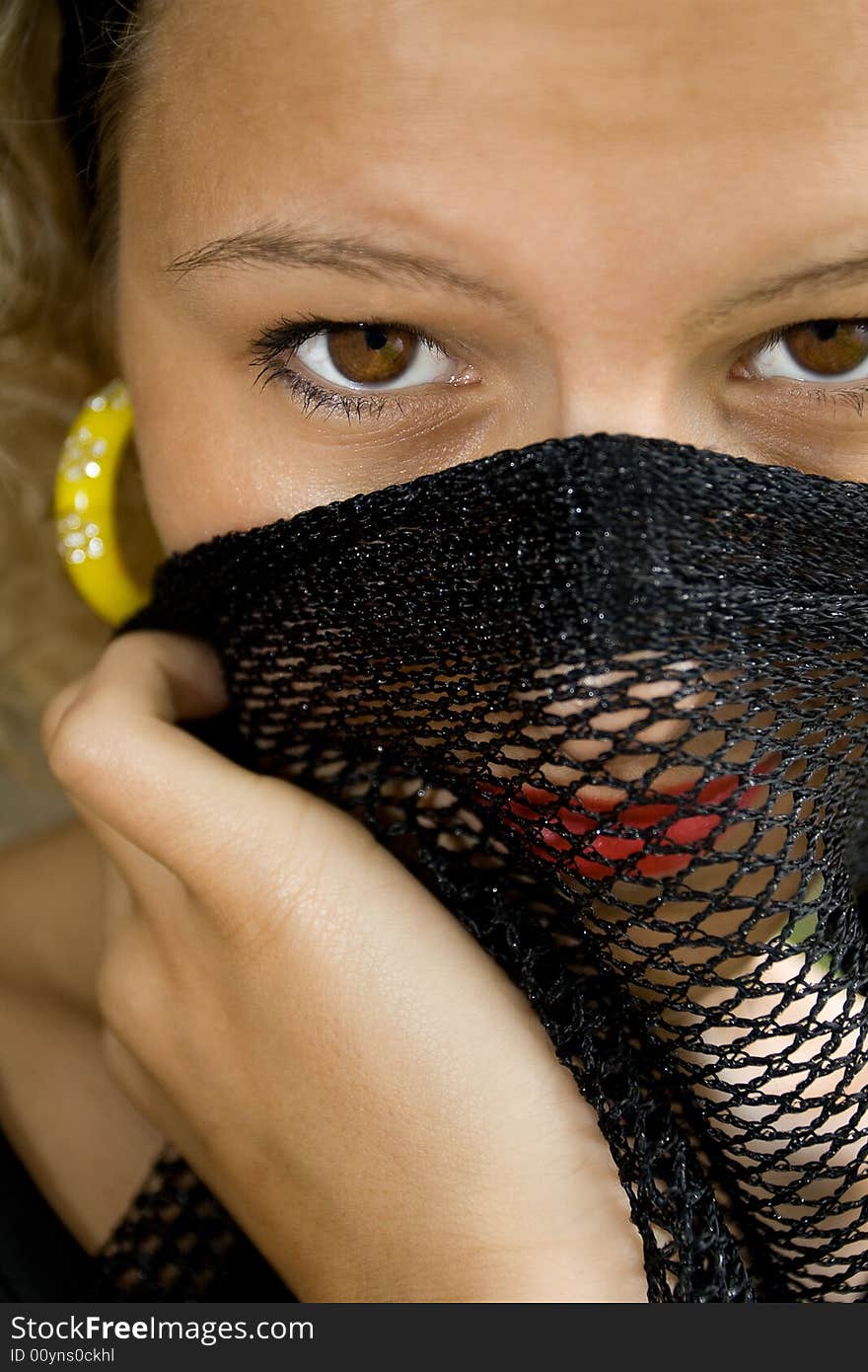 Portrait of young lady with black veil. Portrait of young lady with black veil