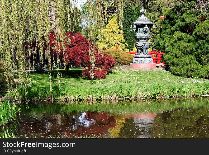 Beautiful park with lake and oriental ornament. Beautiful park with lake and oriental ornament