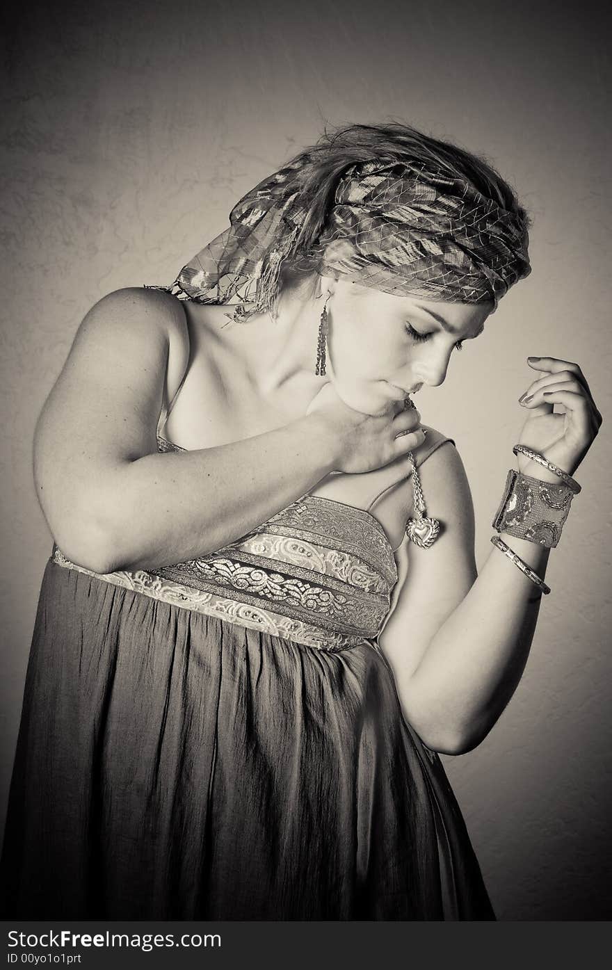 A female model, photographed in the studio.