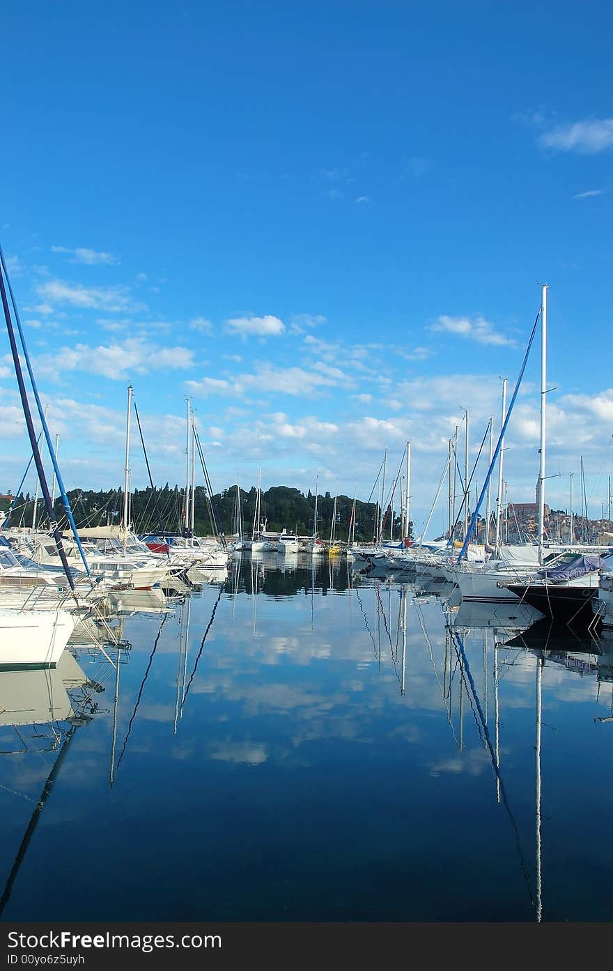 Ships at tranquill harbor - Rovinj in Croatia