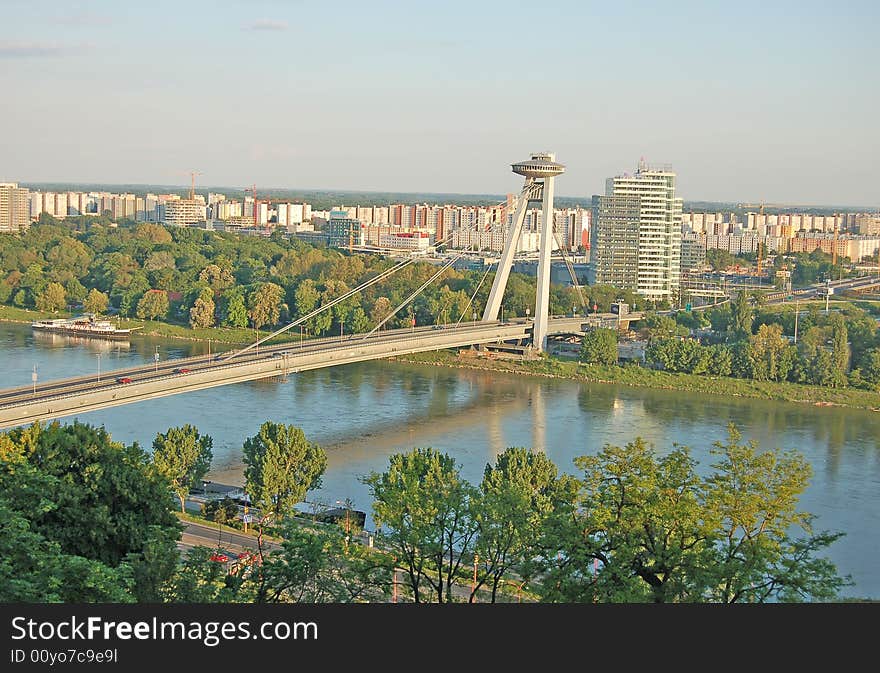 View on Danube with New bridge from the castle. View on Danube with New bridge from the castle