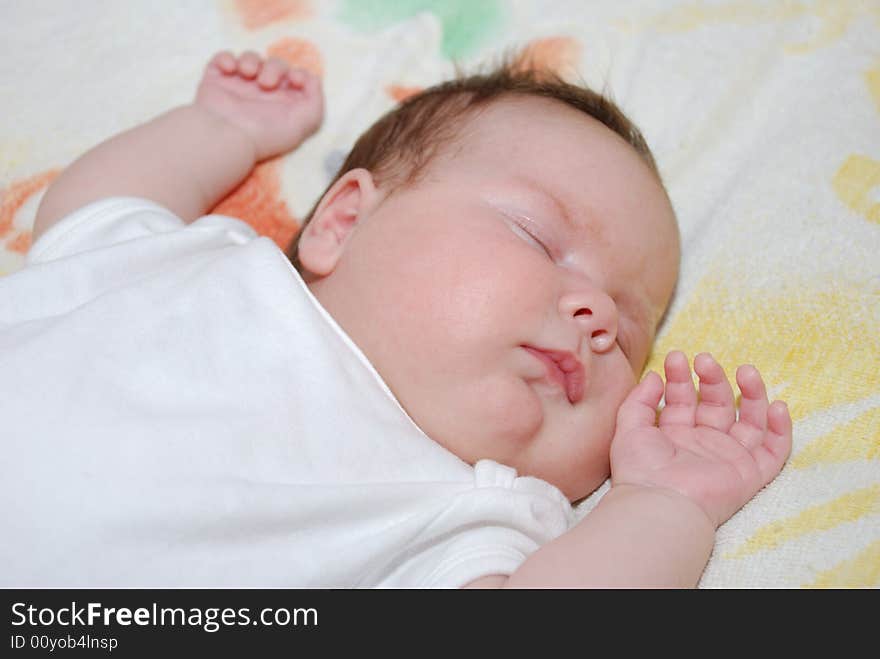 Funny pretty sleeping baby. two months old. Funny pretty sleeping baby. two months old