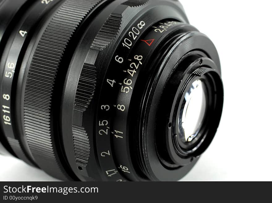 Wide-angle lens for a film camera, photographed a major plan (macro)