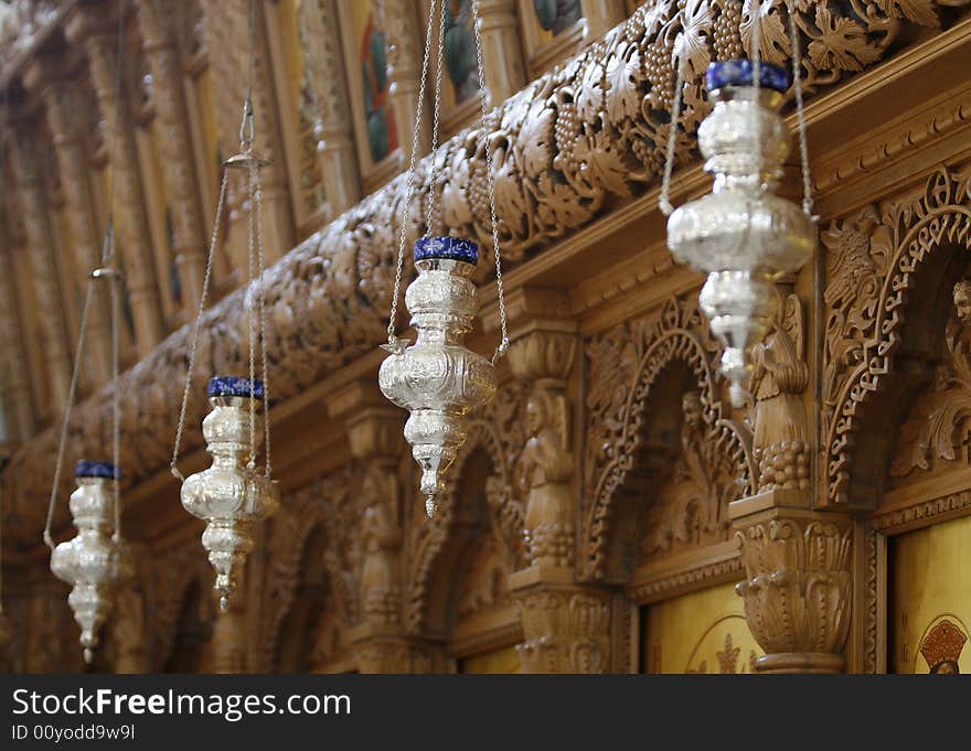 A part with four church lamps in a row