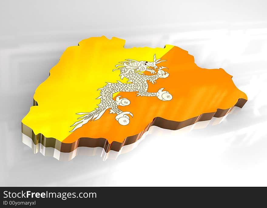 3d flag map of bhutan