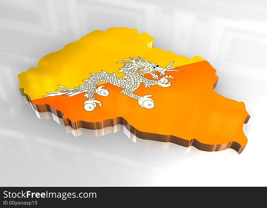 3d made flag map of bhutan. 3d made flag map of bhutan