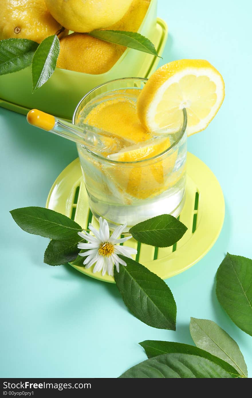 Closeup of glass of iced cold soda with lemon. Closeup of glass of iced cold soda with lemon