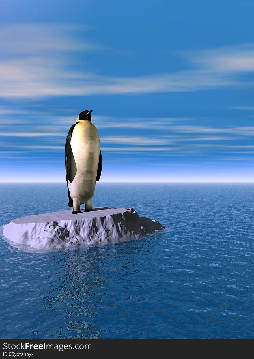 Antarctic penguin on ice - 3d scene