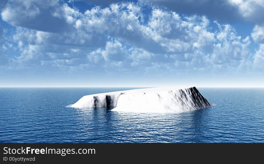 The big iceberg on the open ocean - 3d landscape scene.