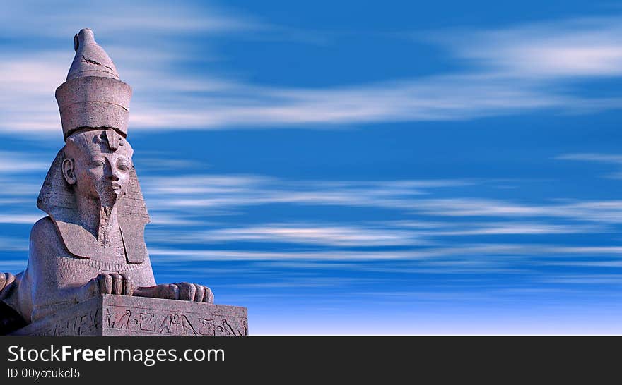 Antique Egyptian sphinx on quay of the river. Saint-Petersburg, Russia