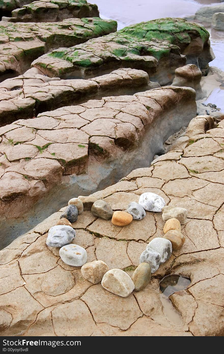 A love heart arranged with stones on the west coast of ireland near ballybunion. A love heart arranged with stones on the west coast of ireland near ballybunion