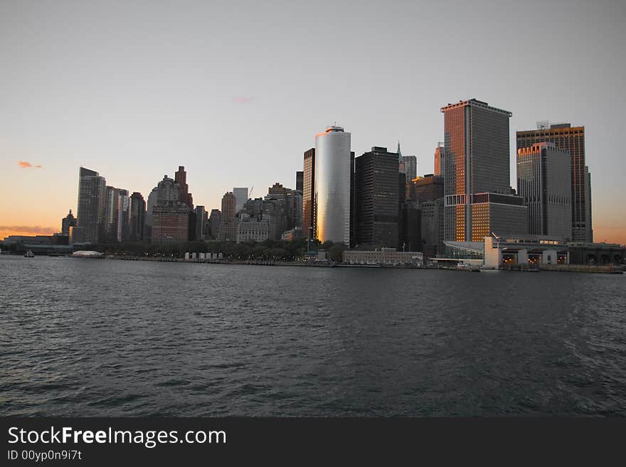 Downtown of New York city at sunset. Downtown of New York city at sunset