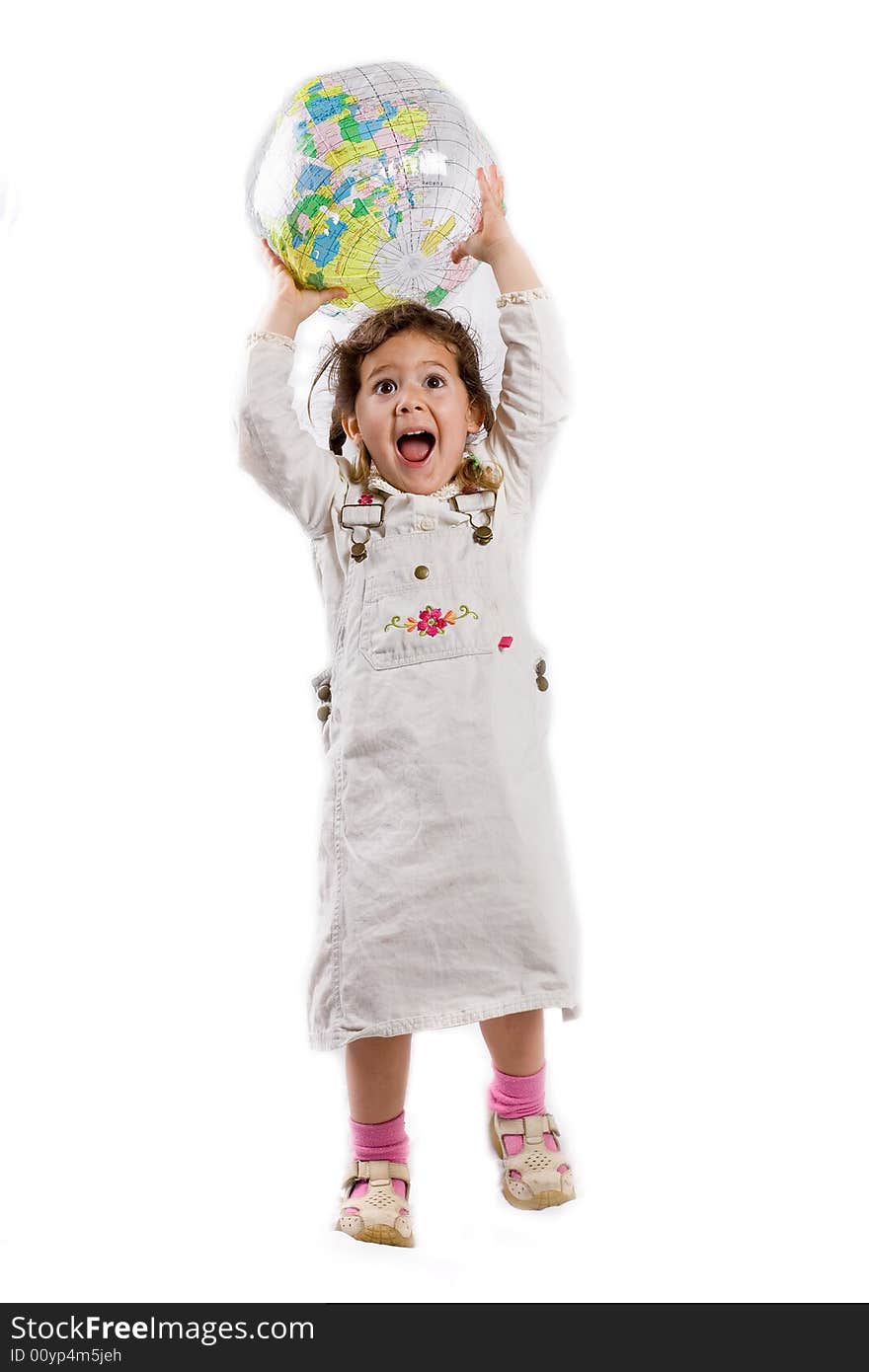 Young Girl Plays With Globe