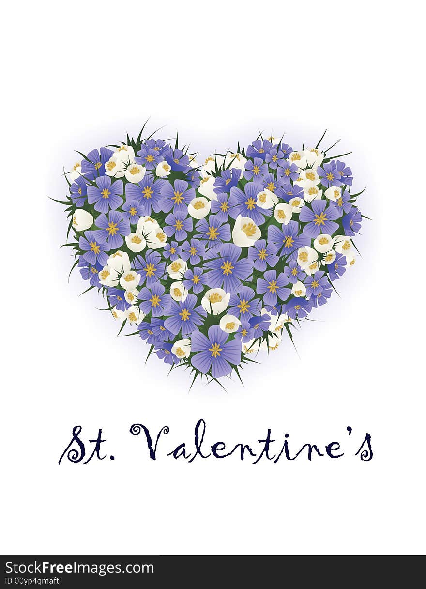 Heart purple white flowers greeting card. Heart purple white flowers greeting card