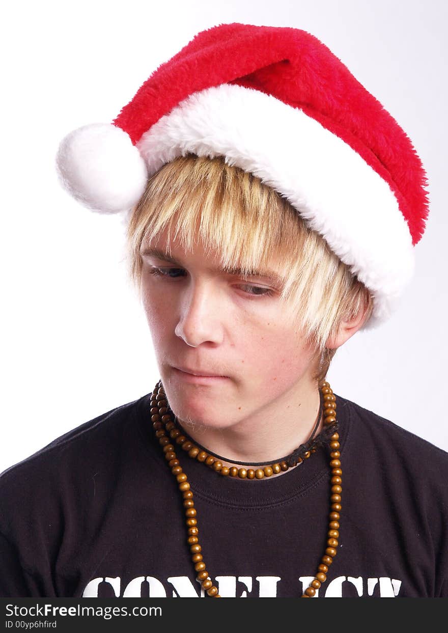 Cute blonde teenage Santa boy. Cute blonde teenage Santa boy