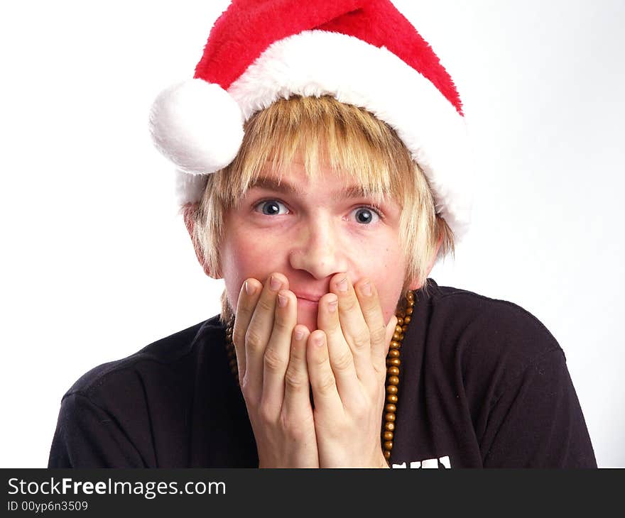 Cute blonde teenage Santa boy. Cute blonde teenage Santa boy