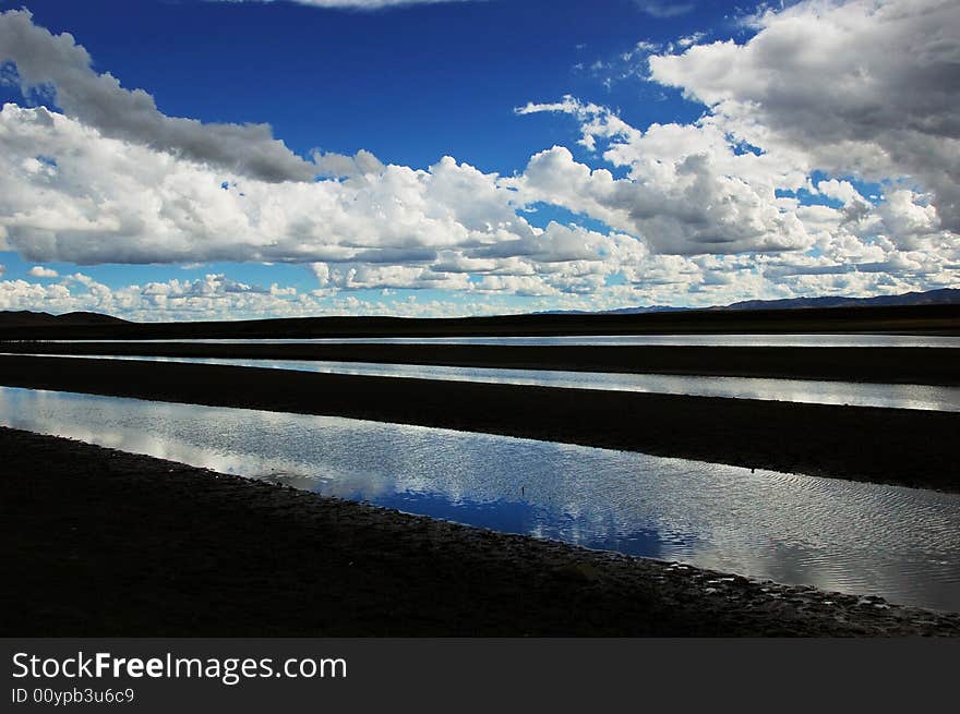 When travelling in Tibet of China in autumn,   headwaters Yellow River on the meadows appear in front of us.