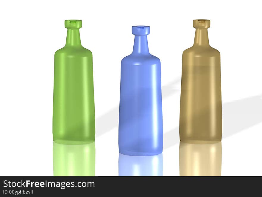 Close up shot of three bottle on a white background. Close up shot of three bottle on a white background