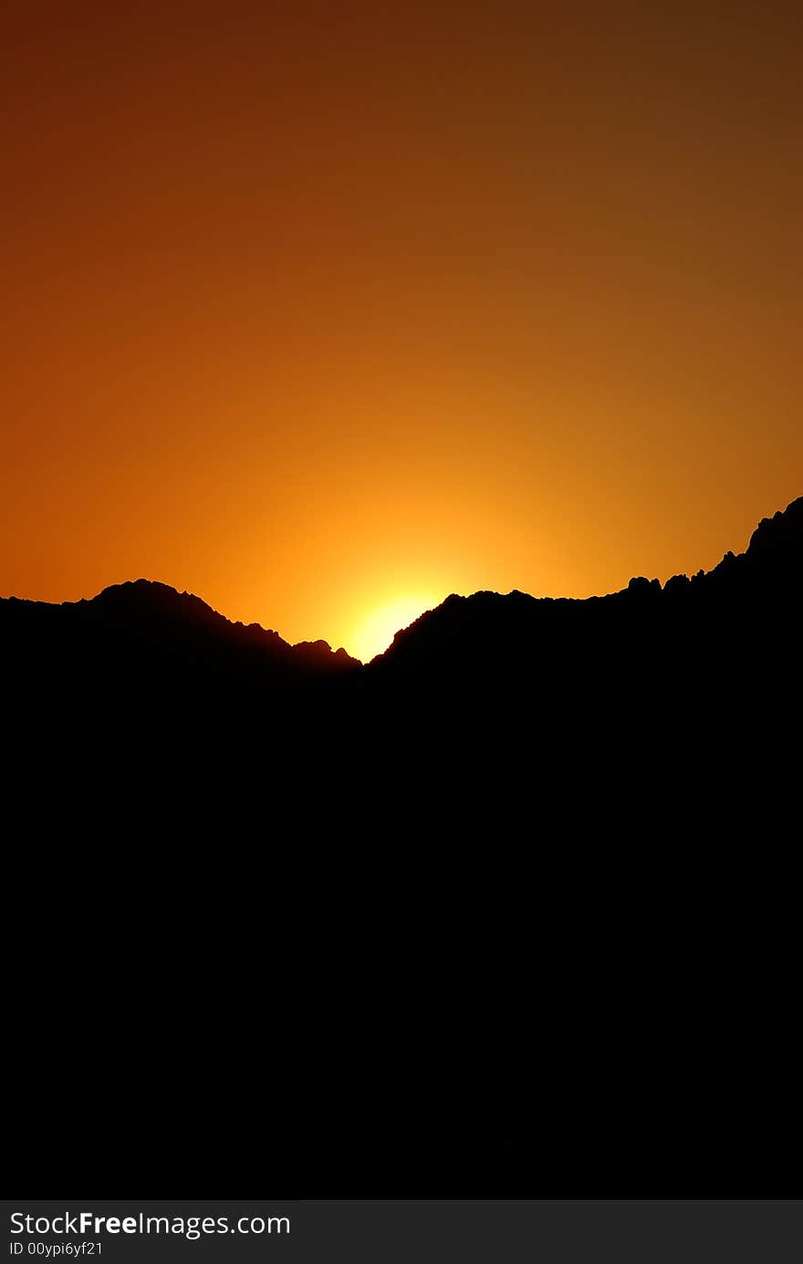 Orange Sunset With Mountains