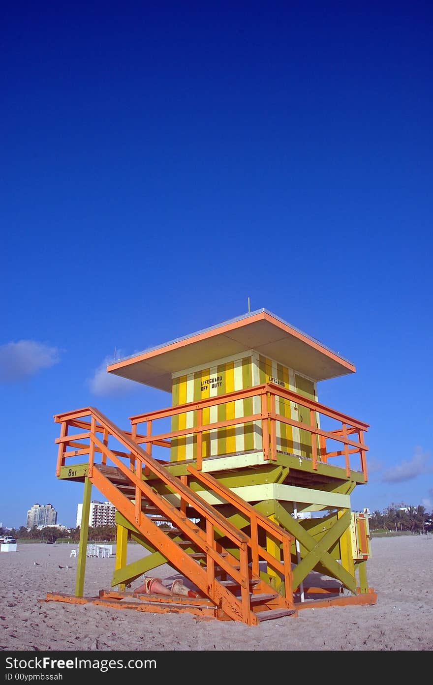 Green and Yellow Lifeguard Tower in South Beach