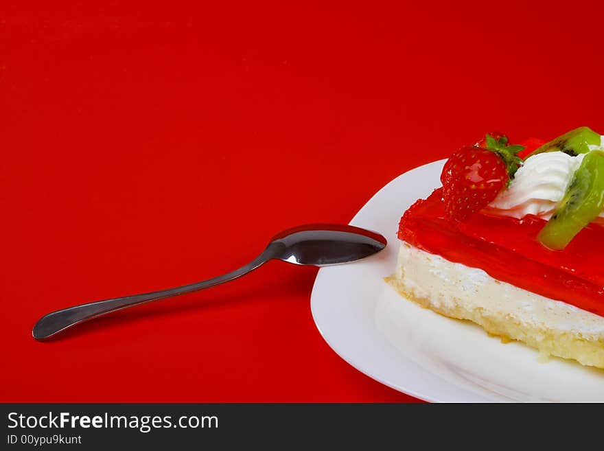 Red dessert, on white plate