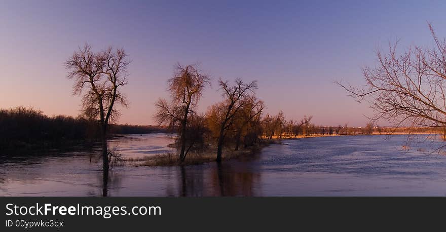 Spring flood on the James River in South Dakota