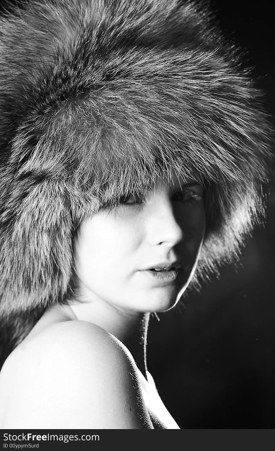 Girl wearing a fur hat