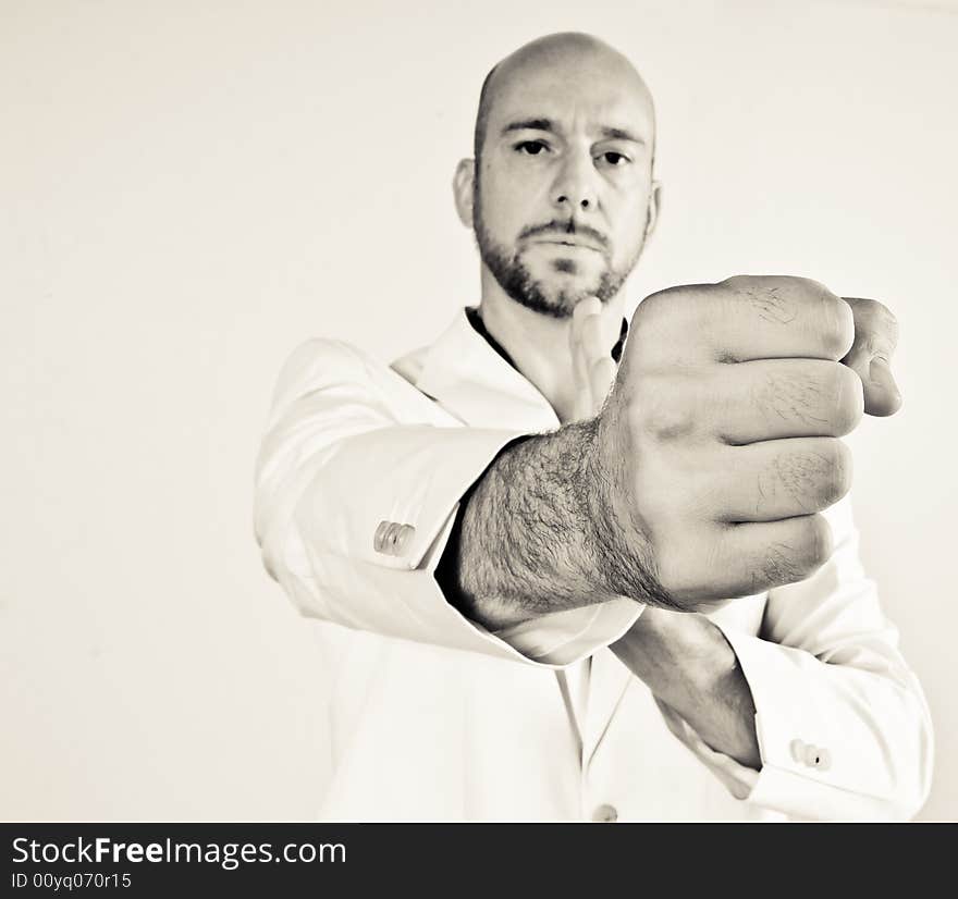 A male model, photographed in the studio.