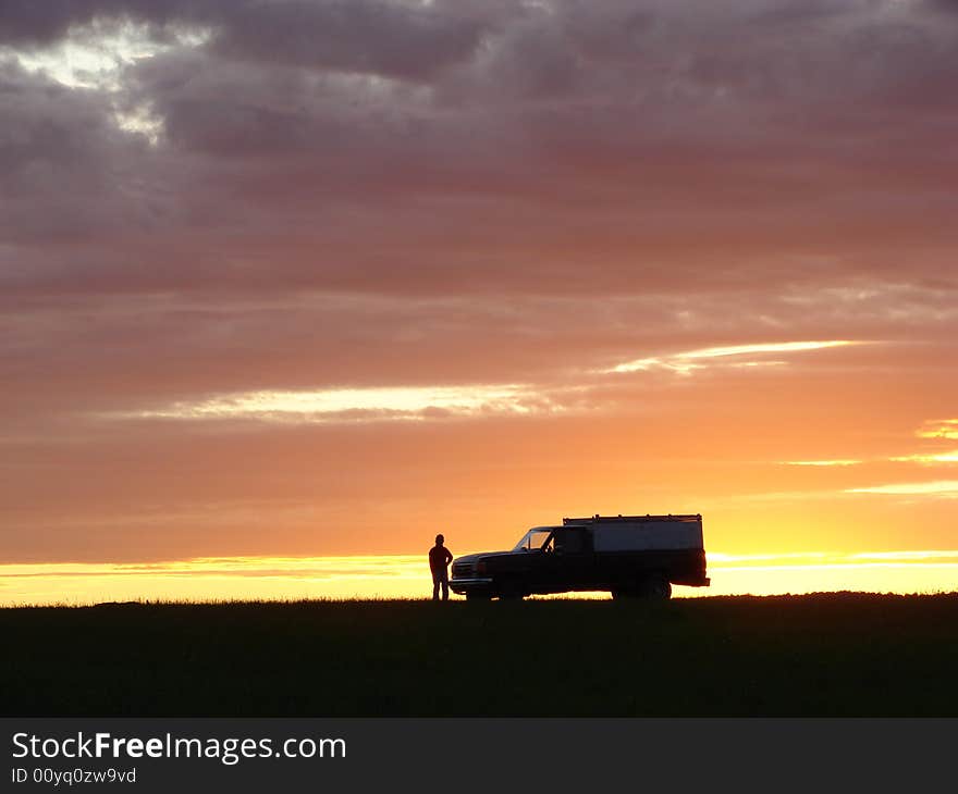 Old vehicle at sunset