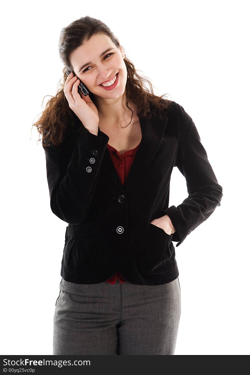 Happy business woman on an isolated white background. Happy business woman on an isolated white background