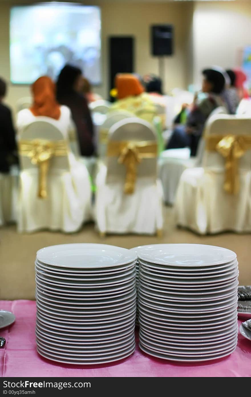 Plates in banquet or buffet