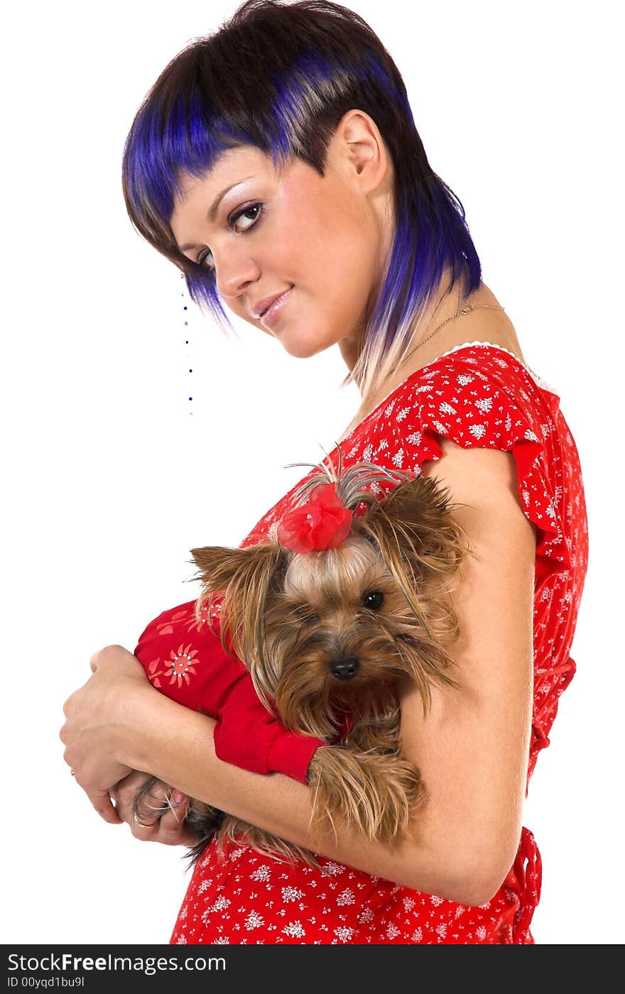 The beautiful girl and small dog. The beautiful girl and small dog