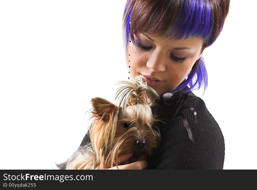 The beautiful girl and small dog. The beautiful girl and small dog