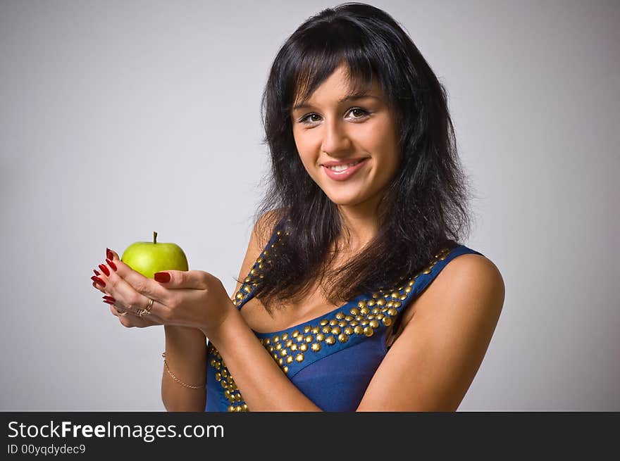 The Brunette With A Green Apple