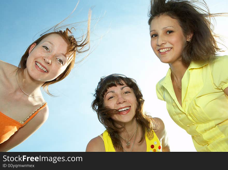 Three girl friend under blue sky