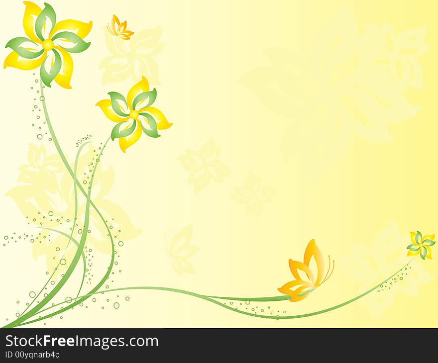 Abstract Floral Background With Butterflies