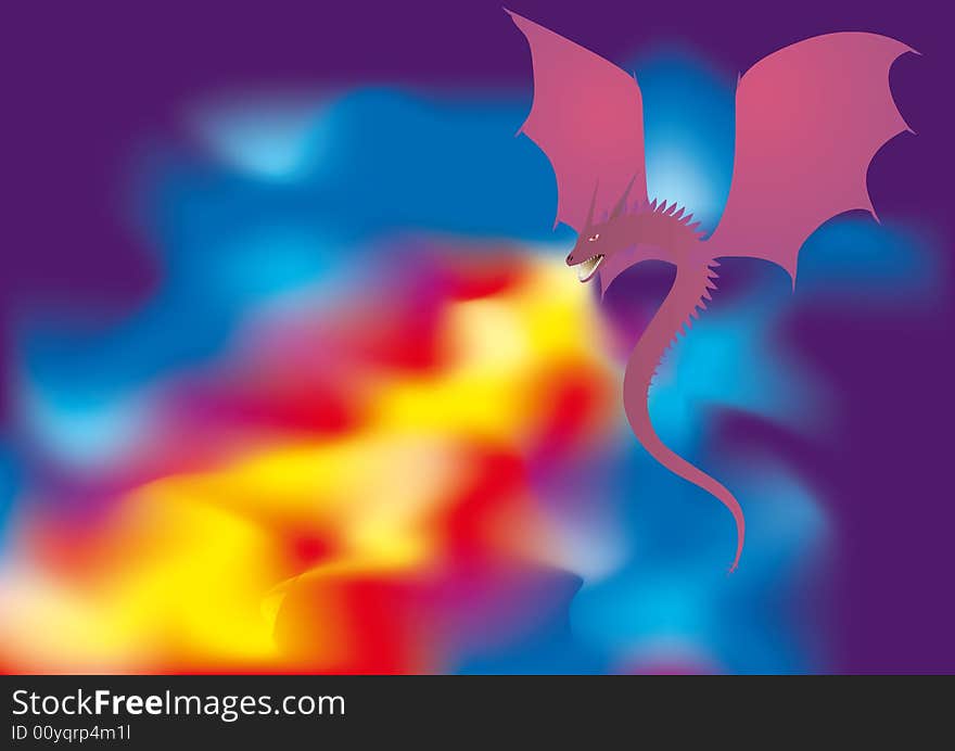 Illustration of winged fire-spitting dragon