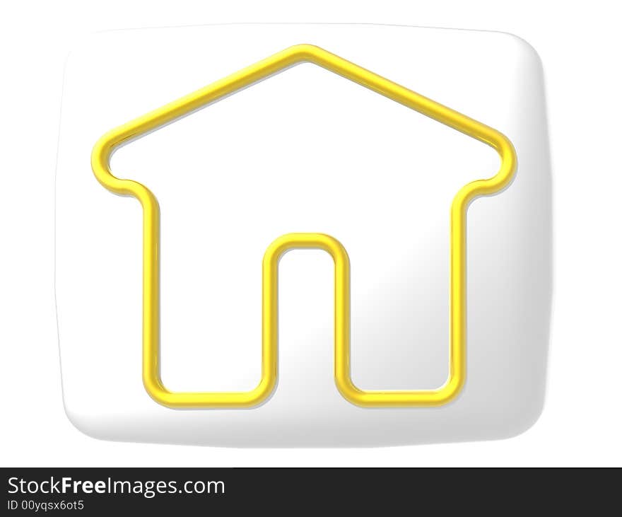 A poster of a gold outline of a home on a white button. A poster of a gold outline of a home on a white button.