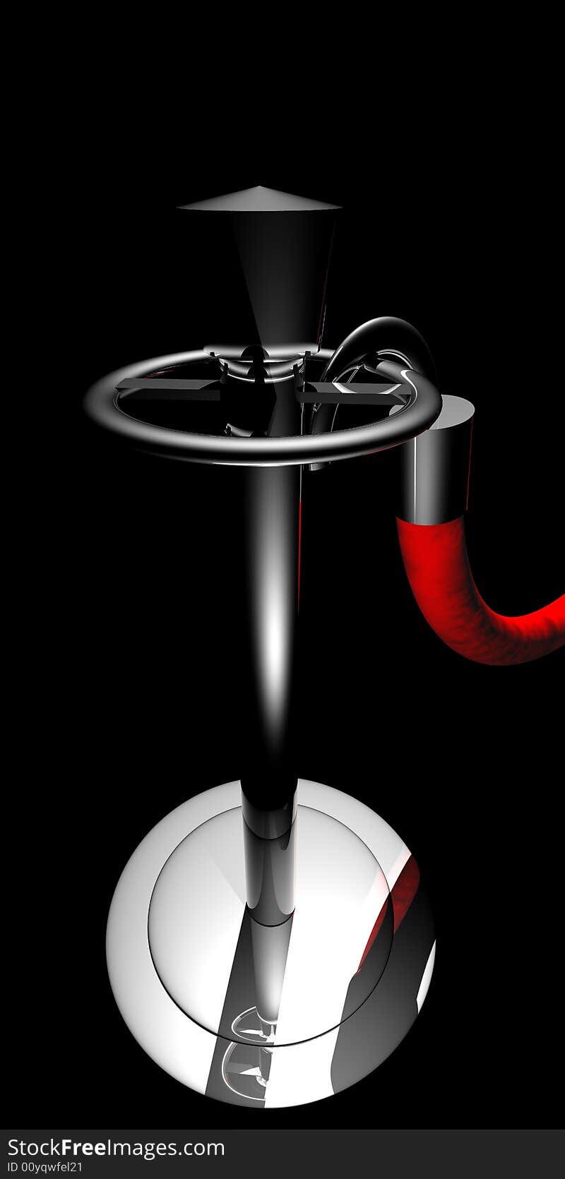 An illustration of a stanchion post on a black background with a red rope.