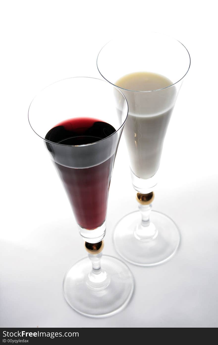 Wine and milk on white. Wine and milk on white