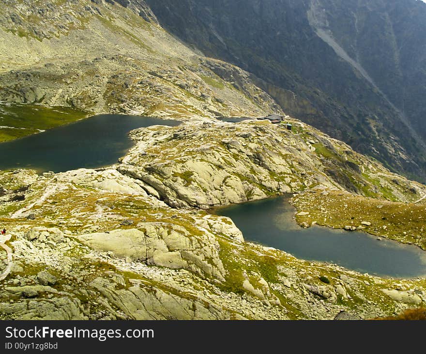 Two small lakes in polish Tatra mountain. Aerial view. Two small lakes in polish Tatra mountain. Aerial view