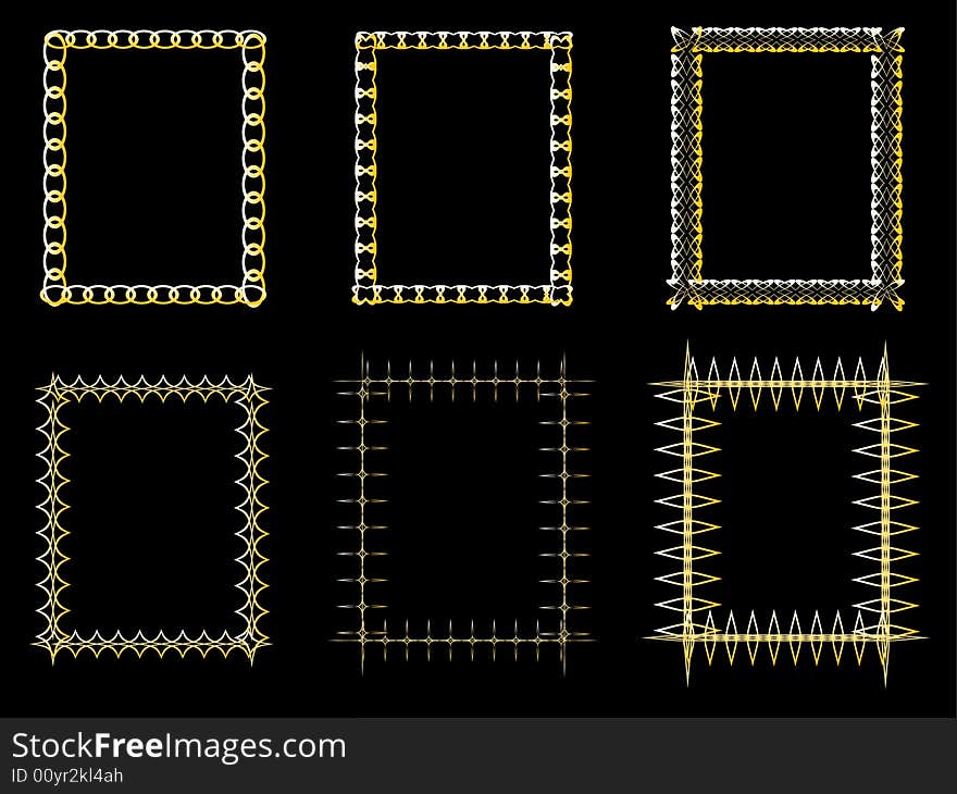 Vector illustration - 6 gold frame for decoration. Vector illustration - 6 gold frame for decoration